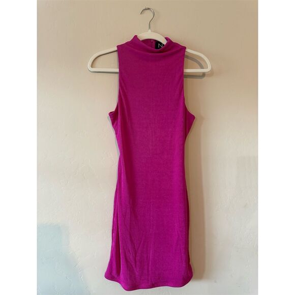 Naked Wardrobe Women's Pink Bodycon Minidress Size L Mock Neck Party Dress - Picture 3 of 5